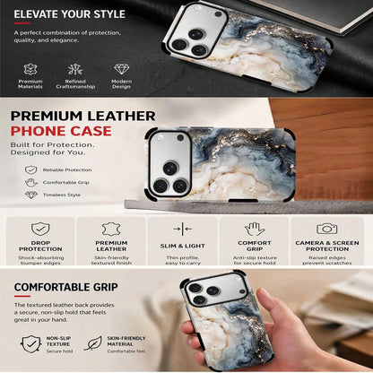 1pc Luxury Gold Mist Agate Marble Pattern Double Layer Anti-Drop Wear-Resistant Microfiber Leather Durable Fashion Phone Case Suitable For IPhone 17/16/15/14/13/12/11promax/Galaxy S24 Ultra/S24/S23/S2