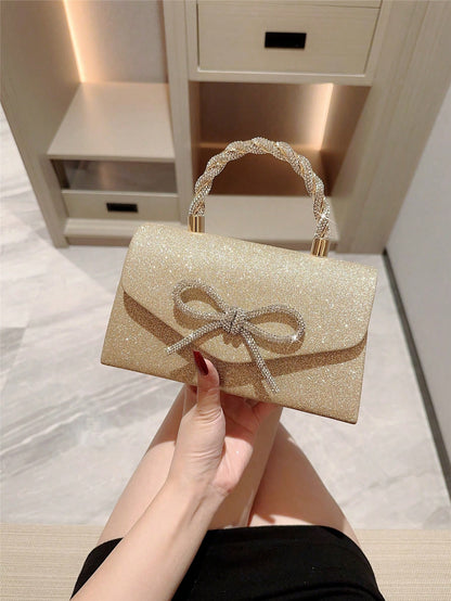 1pc Luxury Women's Evening Clutch Bag, Formal Party Rhinestone Bowknot Decor, Bridal Wedding Purse, Perfect For Party, Wedding, Prom, Dinner/Banquet