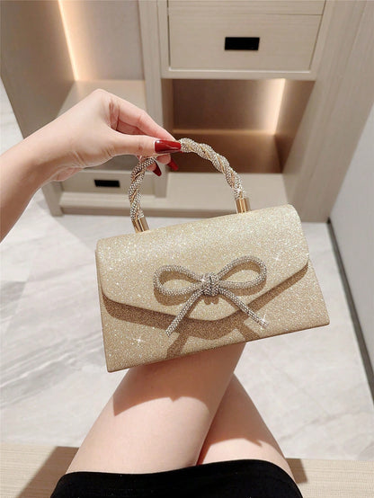 1pc Luxury Women's Evening Clutch Bag, Formal Party Rhinestone Bowknot Decor, Bridal Wedding Purse, Perfect For Party, Wedding, Prom, Dinner/Banquet