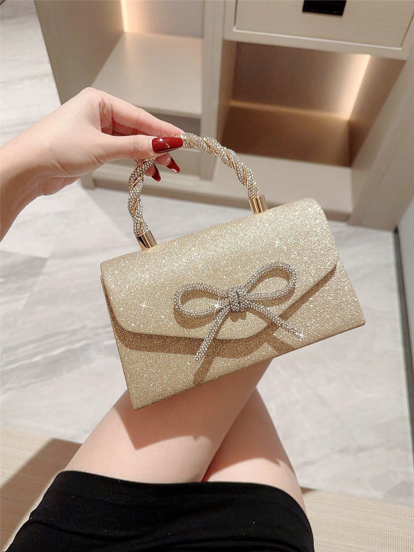 1pc Luxury Women's Evening Clutch Bag, Formal Party Rhinestone Bowknot Decor, Bridal Wedding Purse, Perfect For Party, Wedding, Prom, Dinner/Banquet