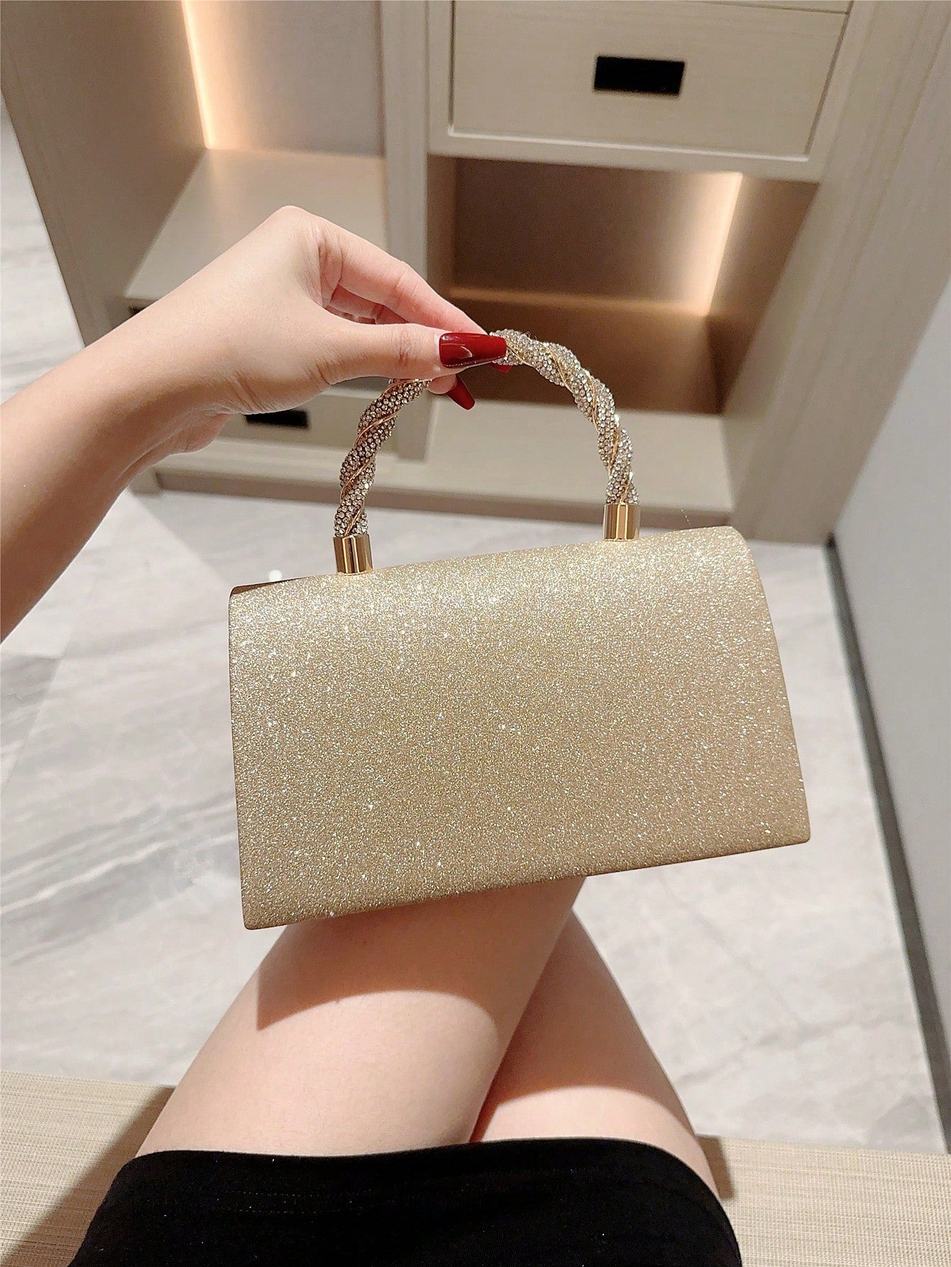 1pc Luxury Women's Evening Clutch Bag, Formal Party Rhinestone Bowknot Decor, Bridal Wedding Purse, Perfect For Party, Wedding, Prom, Dinner/Banquet