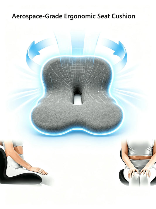 1PC Memory Foam Seat Cushion With Back Support, Ergonomic Chair Cushion For Office, Car & Home, Detachable Anti-Slip Sitting Pad, Gray Available