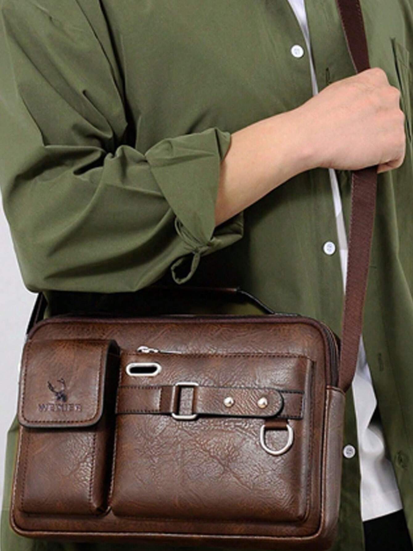 1PC Men's Crossbody Bag Business Shoulder Bag Multi-Function Hand-Held Men's Shoulder Bag, Men's Backpack, Briefcase With Adjustable Strap