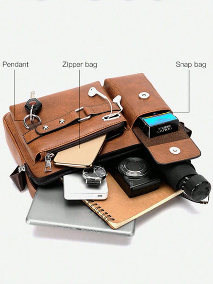 1PC Men's Crossbody Bag Business Shoulder Bag Multi-Function Hand-Held Men's Shoulder Bag, Men's Backpack, Briefcase With Adjustable Strap