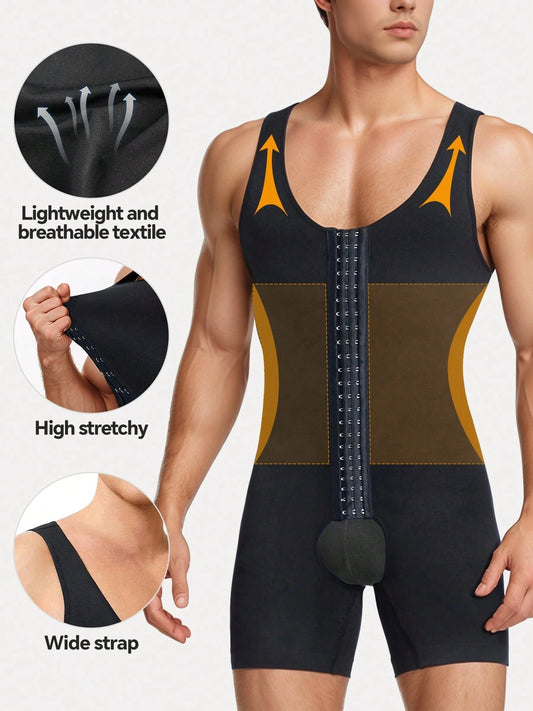 1pc Men's Seamless Nylon Shapewear Jumpsuit, Lightweight & Comfortable, Abdomen Shaping, Slimming Jumpsuit