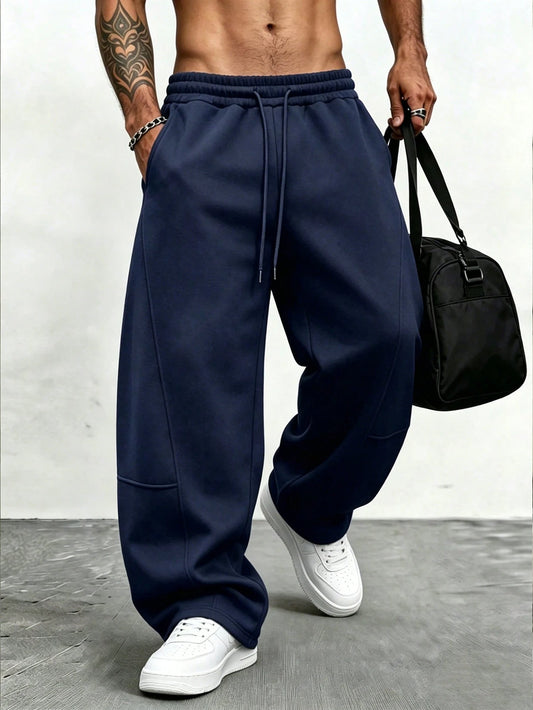 1PC Men's Spring/Autumn Casual Pants, Loose Wide Leg Outdoor Sports Pants, Featuring Basic Elastic Waistband And Pocket Design. Ideal Choice For Fitness, Outdoor Hiking And Back To School.