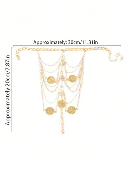1pc Metal Multi-Layer Tassel Anklet- Vintage Fashion Chain Foot Jewelry For Cosplay & Dance