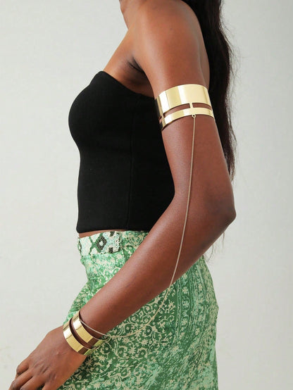 1pc Minimalist Metal Chain Adjustable Cuff Bracelet