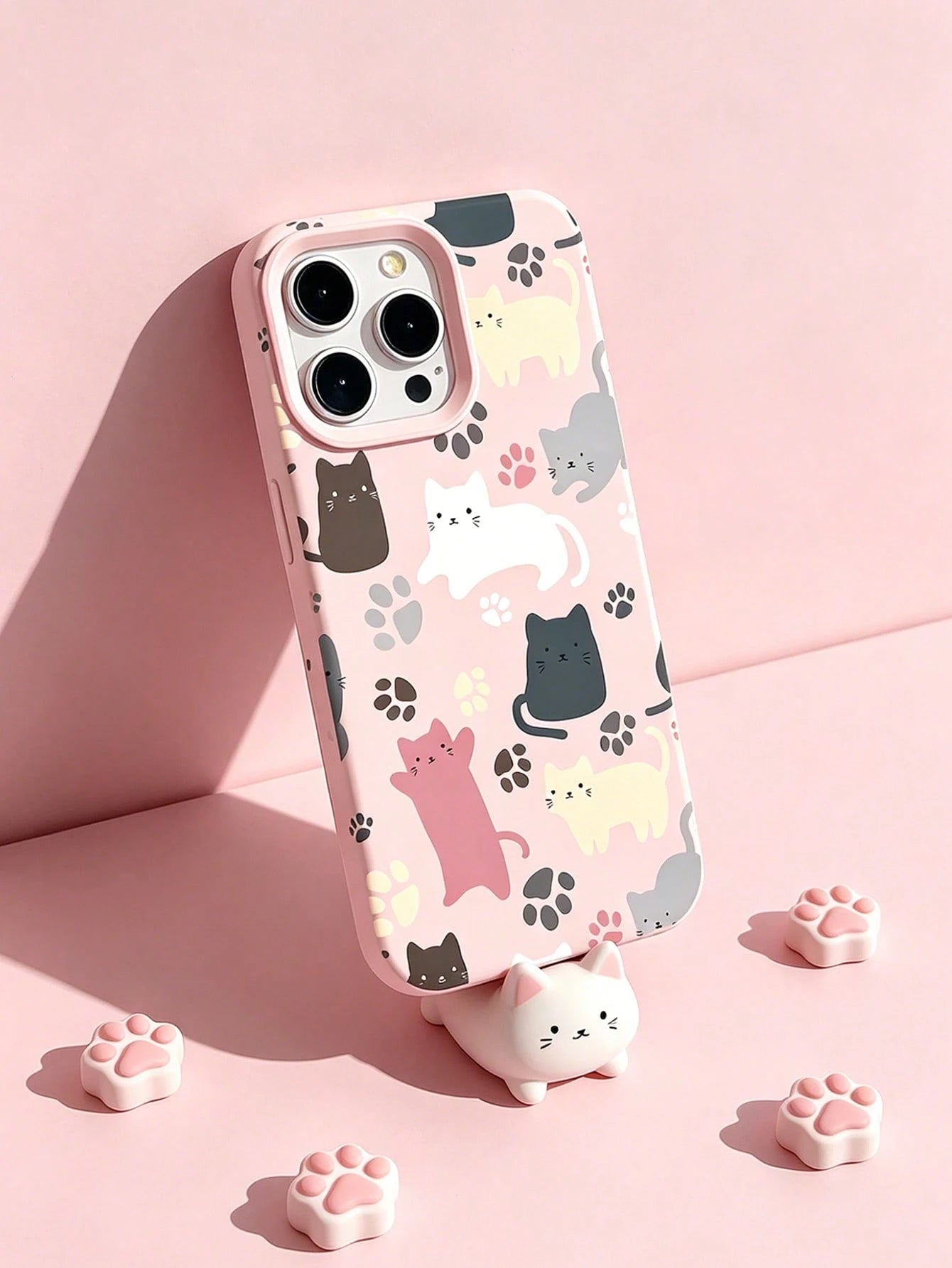 1pc Minimalist Personalized Cat Pattern Light Pink Liquid Large Hole Lens Anti-Drop Anti-Fingerprint Phone Case Compatible With IPhone 17/16/16Pro/16Plus/15/15ProMax/15Pro/11/12/13/14ProMax/11Pro/11Pr