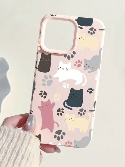 1pc Minimalist Personalized Cat Pattern Light Pink Liquid Large Hole Lens Anti-Drop Anti-Fingerprint Phone Case Compatible With IPhone 17/16/16Pro/16Plus/15/15ProMax/15Pro/11/12/13/14ProMax/11Pro/11Pr