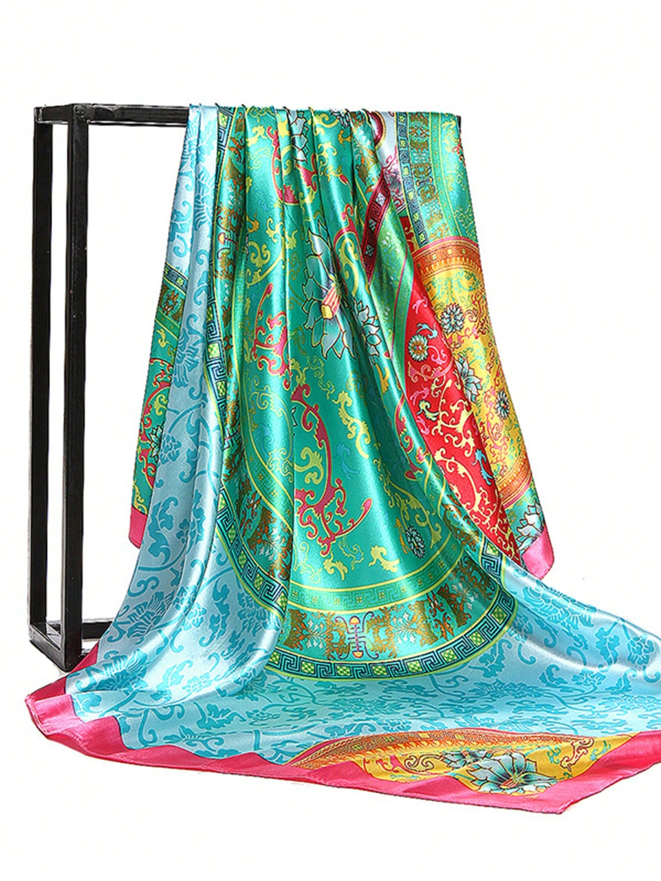 1pc Minimalist Printed Satin Square Scarf, New Spring Headscarf For Women, As Waistband, Bag Decor, Ribbon, Headband Or Scarf