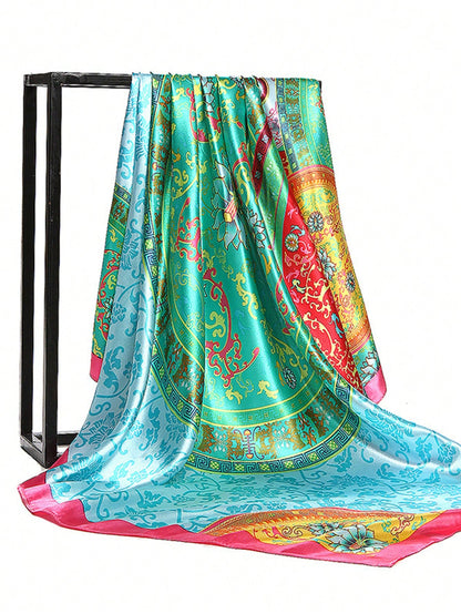 1pc Minimalist Printed Satin Square Scarf, New Spring Headscarf For Women, As Waistband, Bag Decor, Ribbon, Headband Or Scarf