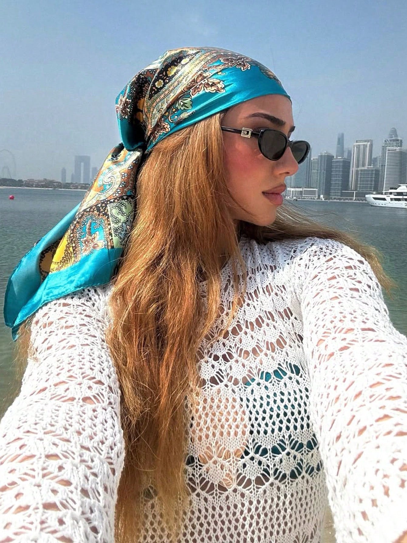 1pc Minimalist Printed Satin Square Scarf, New Spring Headscarf For Women, As Waistband, Bag Decor, Ribbon, Headband Or Scarf