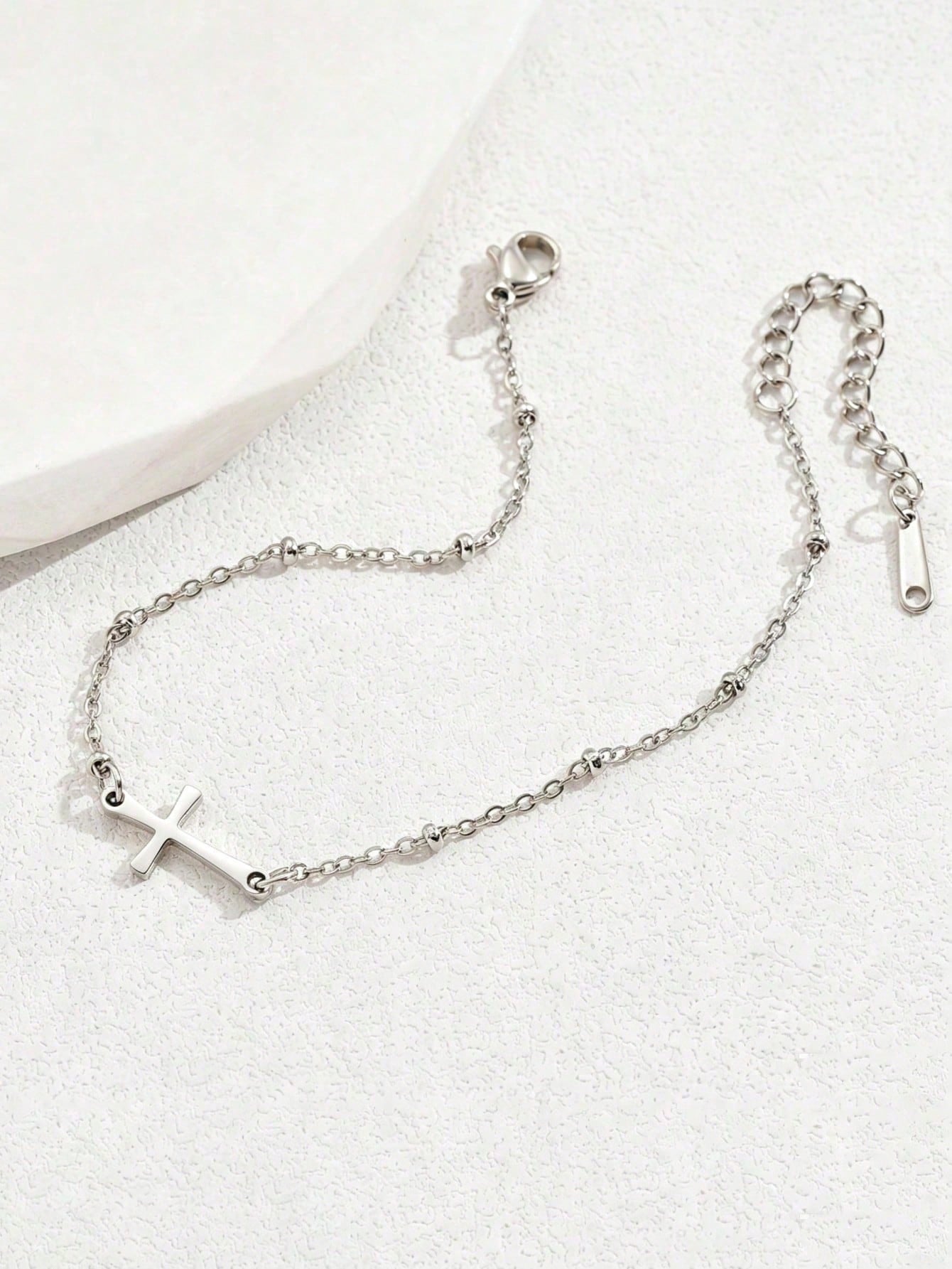 1pc Minimalist Style Cross Anklet, Versatile Cross Design, Suitable For Women's Daily Or Party Wear, Also Can Be Given As A Gift.