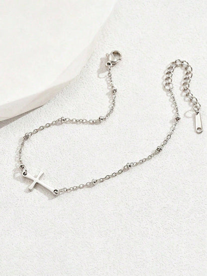 1pc Minimalist Style Cross Anklet, Versatile Cross Design, Suitable For Women's Daily Or Party Wear, Also Can Be Given As A Gift.