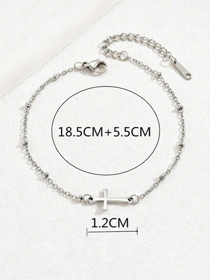 1pc Minimalist Style Cross Anklet, Versatile Cross Design, Suitable For Women's Daily Or Party Wear, Also Can Be Given As A Gift.