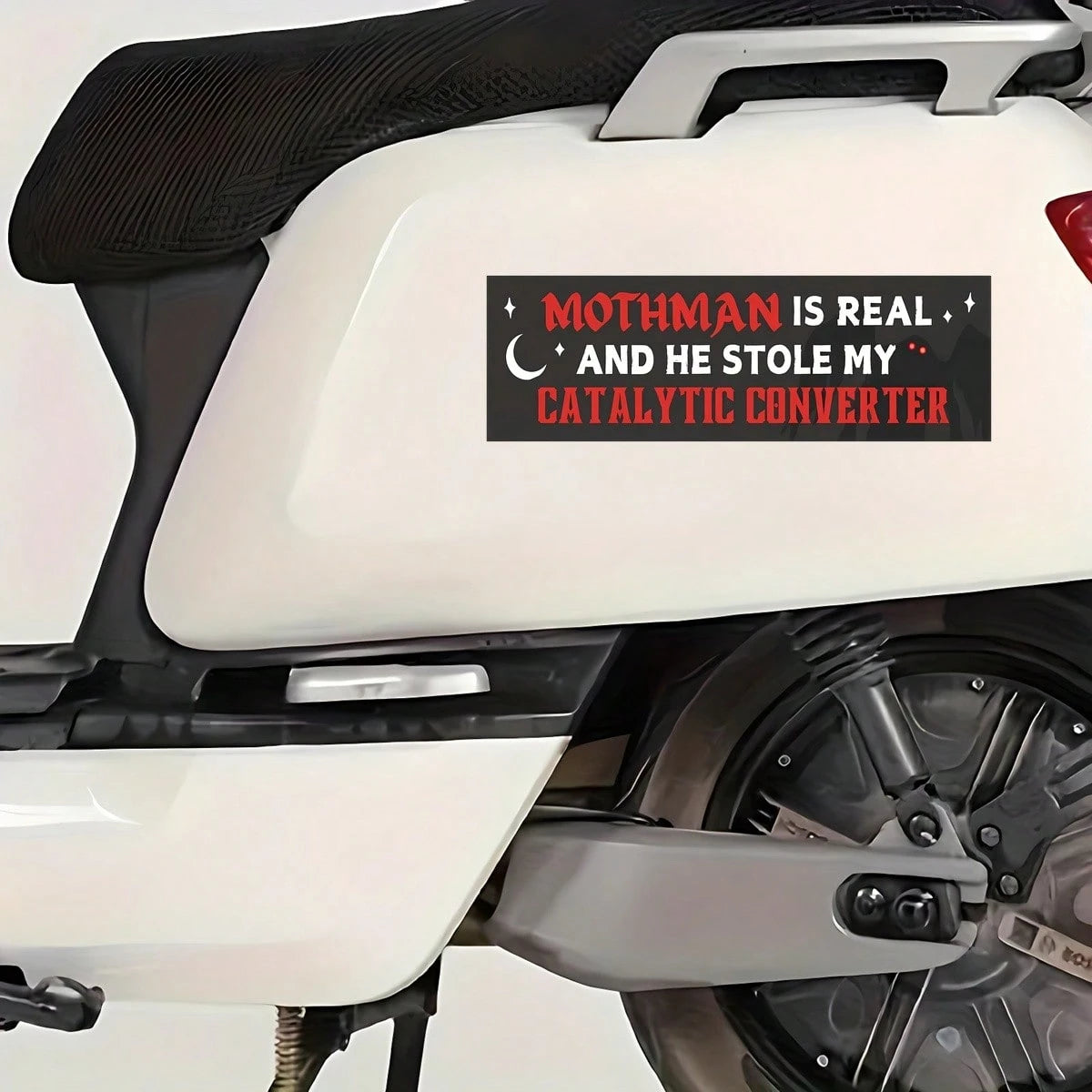 1PC Mothman Is Real Vinyl Sticker, Waterproof Funny Cryptid Meme Decal With Catalytic Converter Humor And Dark Night Design For Laptop, Water Bottle, Notebook, Journal, Phone Case, Tumbler And Car Dec