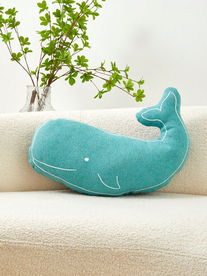 1pc Navy Blue Embroidered Whale Shaped Decorative Pillow Cover, Suitable For Indoor Decoration, Odd-Shaped Pillow Cover For All Seasons, Sold Without Insert