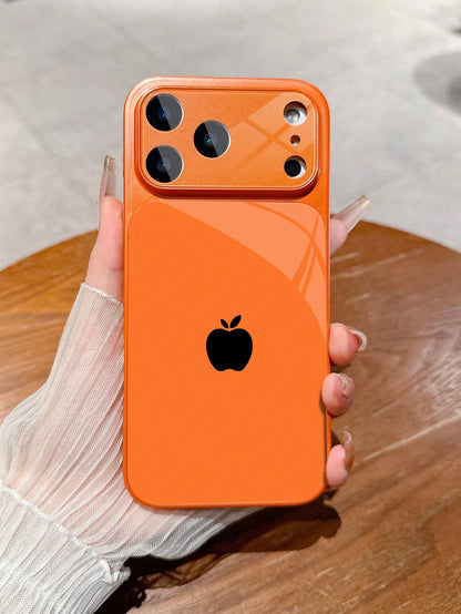 1pc New Business Style Minimalist Black Apple Logo Luxury Large Window Tempered Glass Camera Protection Phone Case Compatible With IPhone 17/17Pro/17ProMax/17Air/16/16Pro/16ProMax/16Plus/15/15Plus/15P