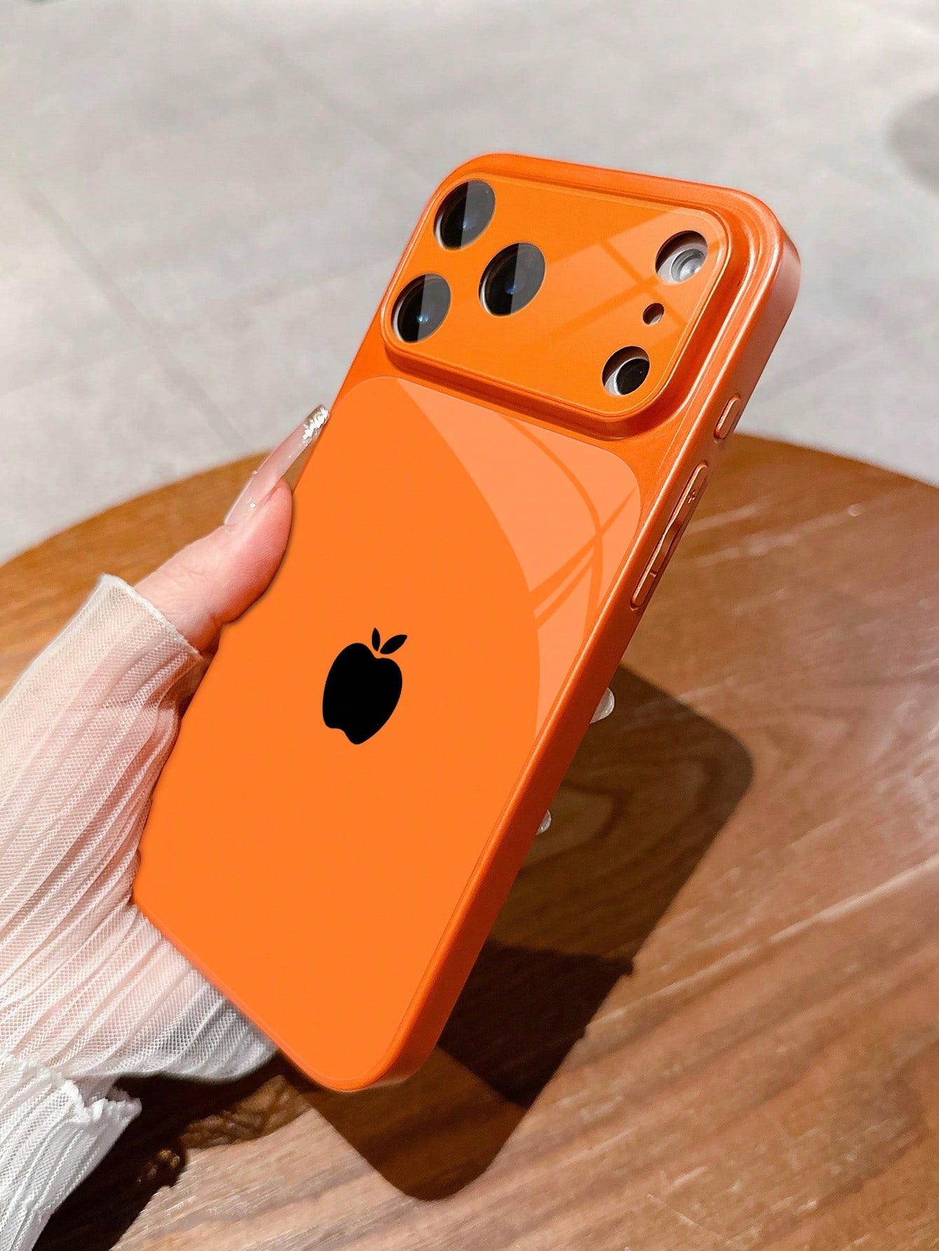 1pc New Business Style Minimalist Black Apple Logo Luxury Large Window Tempered Glass Camera Protection Phone Case Compatible With IPhone 17/17Pro/17ProMax/17Air/16/16Pro/16ProMax/16Plus/15/15Plus/15P