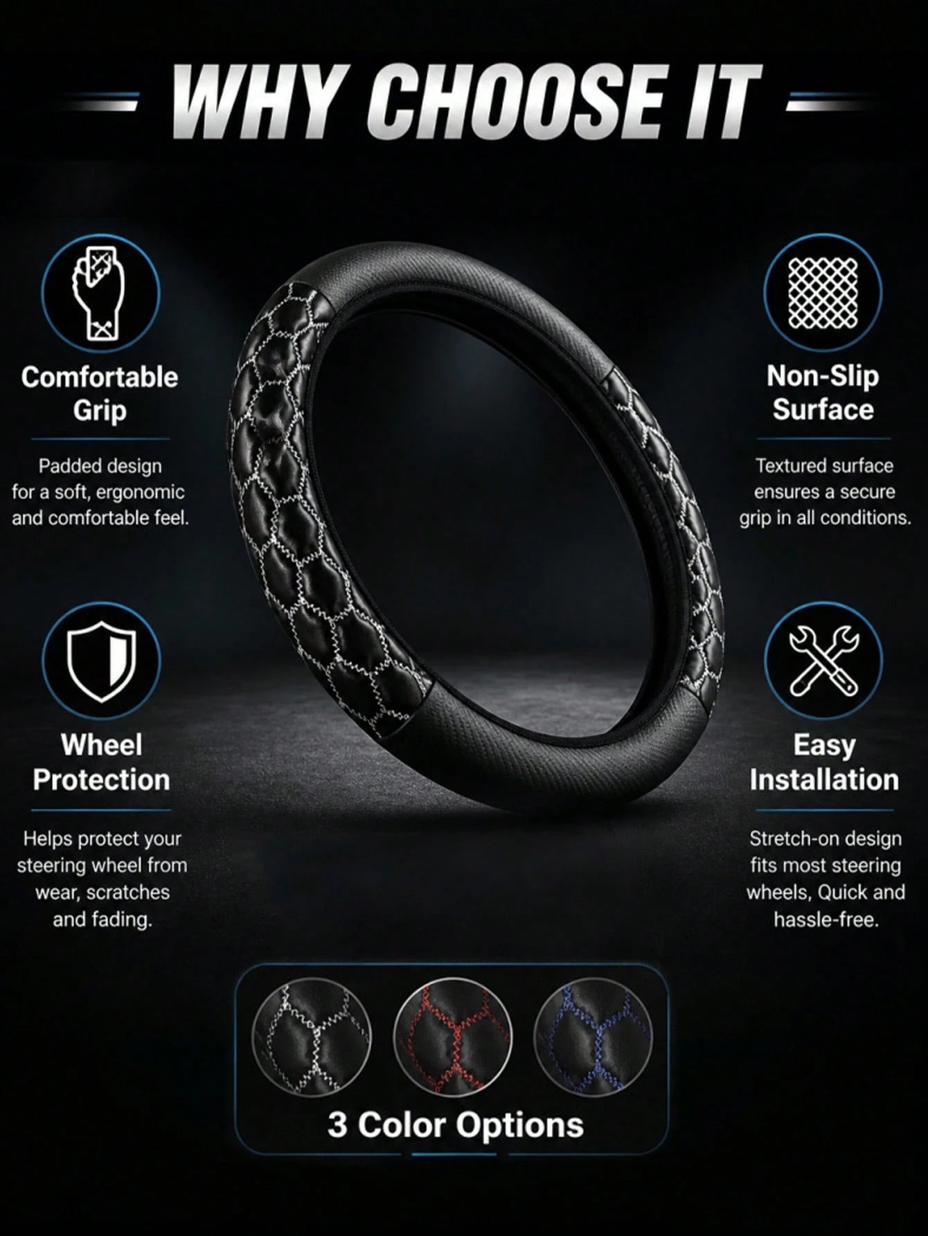 1PC New Car Steering Wheel Cover Without Inner Ring, Popular All-Season Universal Steering Wheel
