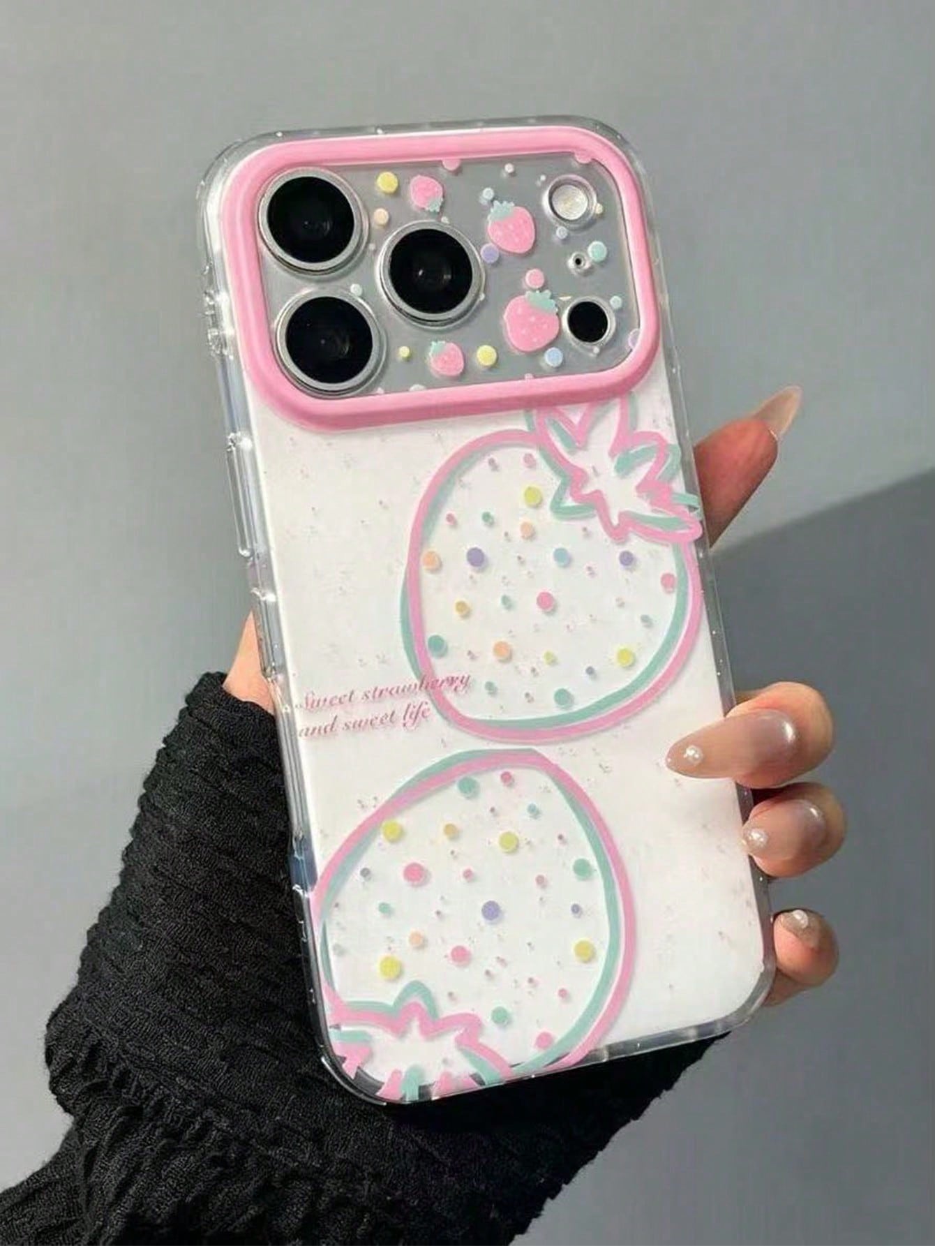 1pc New Korean Ins Style Multi-Color Line Strawberry Polka Dot Phone Case, Minimalist Premium Design, Compatible With IPhone 17 Pro Max, 16, 15 Pro, 14 Plus, 13, 12 Pro Max, 11, Shockproof Protective