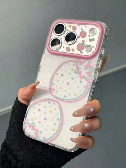 1pc New Korean Ins Style Multi-Color Line Strawberry Polka Dot Phone Case, Minimalist Premium Design, Compatible With IPhone 17 Pro Max, 16, 15 Pro, 14 Plus, 13, 12 Pro Max, 11, Shockproof Protective