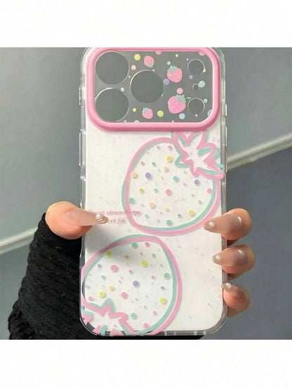 1pc New Korean Ins Style Multi-Color Line Strawberry Polka Dot Phone Case, Minimalist Premium Design, Compatible With IPhone 17 Pro Max, 16, 15 Pro, 14 Plus, 13, 12 Pro Max, 11, Shockproof Protective