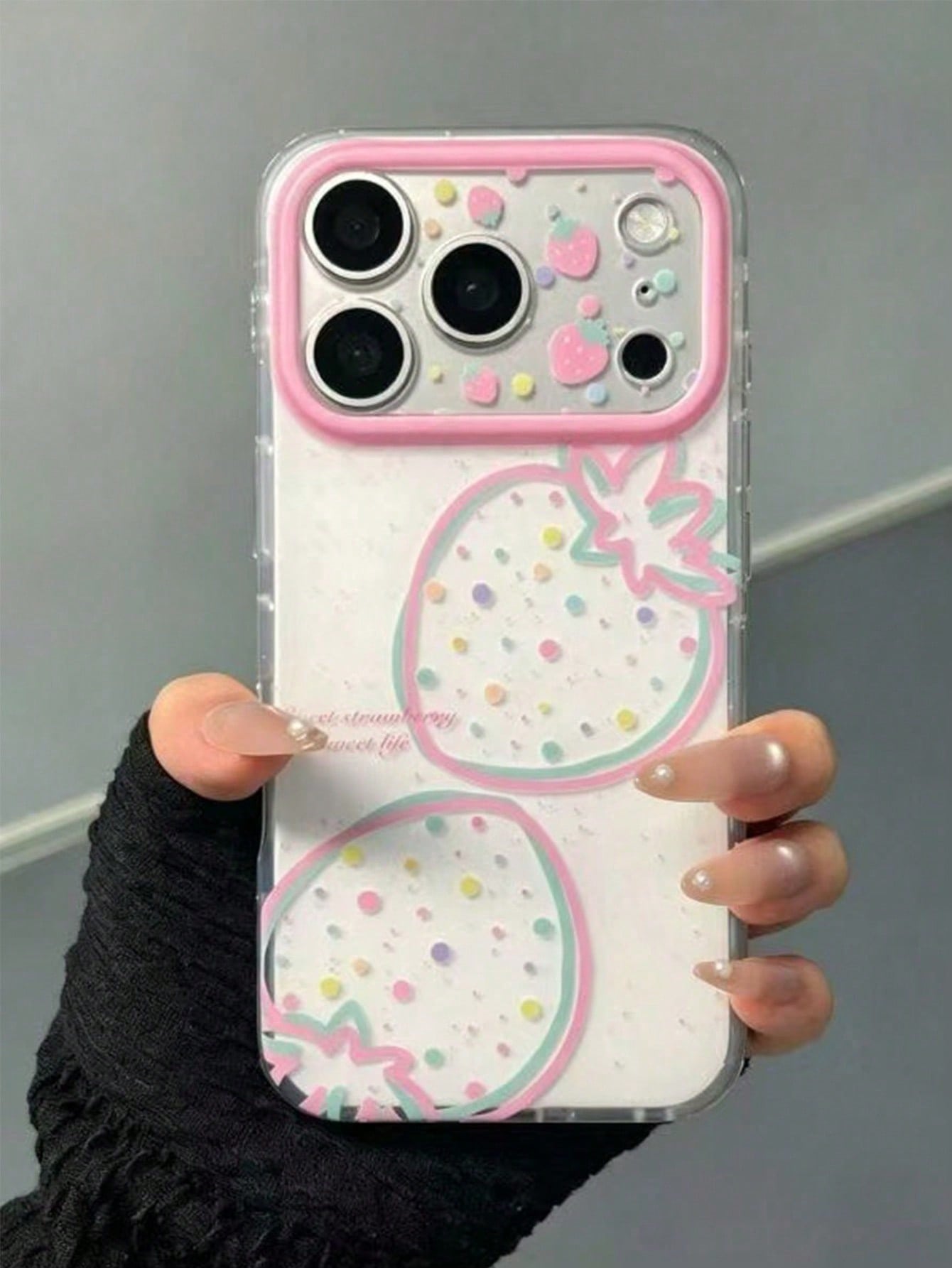 1pc New Korean Ins Style Multi-Color Line Strawberry Polka Dot Phone Case, Minimalist Premium Design, Compatible With IPhone 17 Pro Max, 16, 15 Pro, 14 Plus, 13, 12 Pro Max, 11, Shockproof Protective