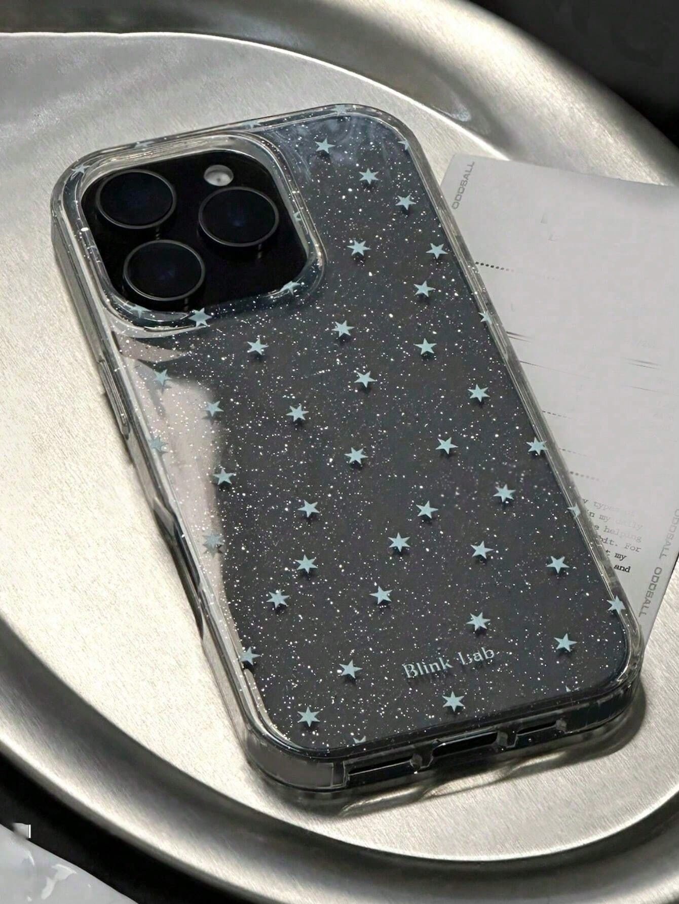 1pc New Micro Glitter Sequin Cute Star Pattern Transparent TPU Shockproof Luxury Phone Case, Suitable For IPhone 11 12 13 14 15 16 17 Pro Max