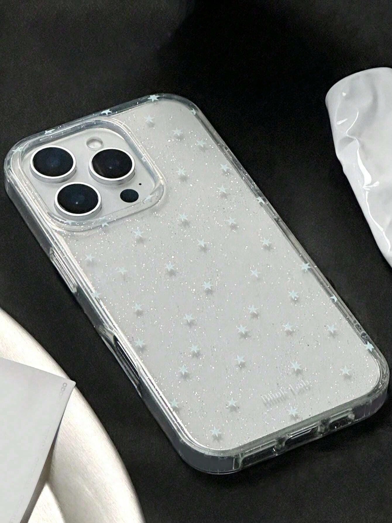 1pc New Micro Glitter Sequin Cute Star Pattern Transparent TPU Shockproof Luxury Phone Case, Suitable For IPhone 11 12 13 14 15 16 17 Pro Max