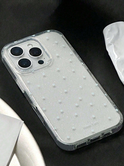 1pc New Micro Glitter Sequin Cute Star Pattern Transparent TPU Shockproof Luxury Phone Case, Suitable For IPhone 11 12 13 14 15 16 17 Pro Max