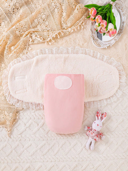 1pc Newborn Double-Layer Soft Plush Baby Swaddle, Princess Lace Design For Baby Girls Adds Sweet Vibrancy And Elegance, Keeps Baby Warm And Cozy