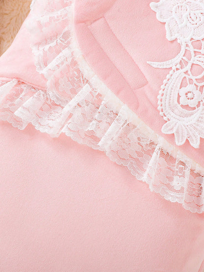 1pc Newborn Double-Layer Soft Plush Baby Swaddle, Princess Lace Design For Baby Girls Adds Sweet Vibrancy And Elegance, Keeps Baby Warm And Cozy