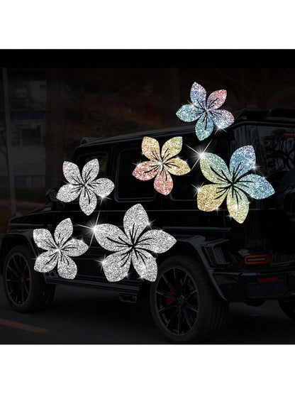 1pc Of Sparkling Floral Car Decals- Reflective Vinyl Stickers For Vehicle Body, Windows, Bumpers & Laptops
