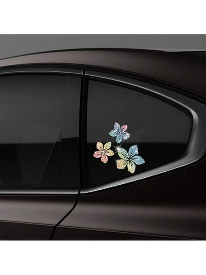 1pc Of Sparkling Floral Car Decals- Reflective Vinyl Stickers For Vehicle Body, Windows, Bumpers & Laptops