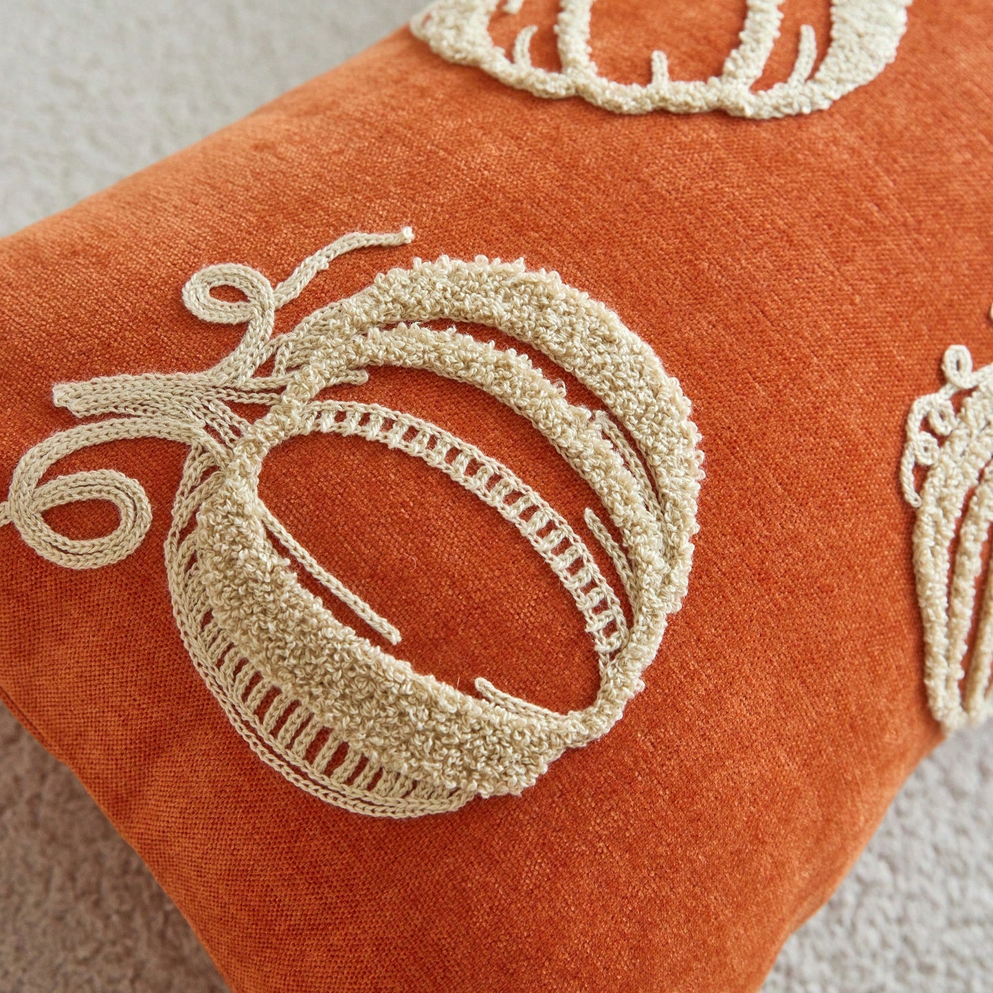 1pc Orange Chenille Fabric Embroidered Beige Pumpkin Cushion Cover, Towel Embroidery + Chain Embroidery Combination Suitable For Bohemian Modern Style Interior Decor, Suitable For Living Room, Bedroom
