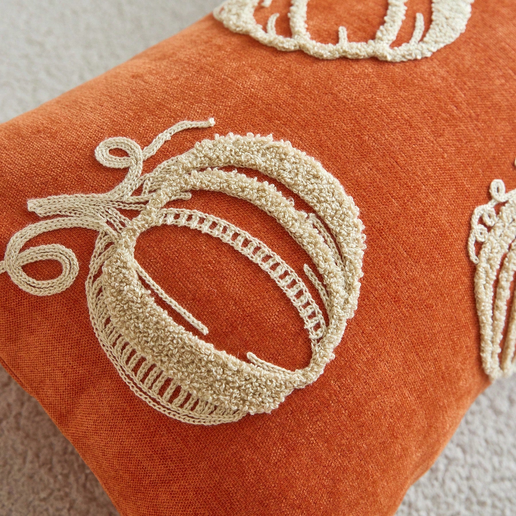 1pc Orange Chenille Fabric Embroidered Beige Pumpkin Cushion Cover, Towel Embroidery + Chain Embroidery Combination Suitable For Bohemian Modern Style Interior Decor, Suitable For Living Room, Bedroom
