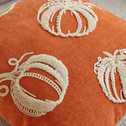 1pc Orange Chenille Fabric Embroidered Beige Pumpkin Cushion Cover, Towel Embroidery + Chain Embroidery Combination Suitable For Bohemian Modern Style Interior Decor, Suitable For Living Room, Bedroom