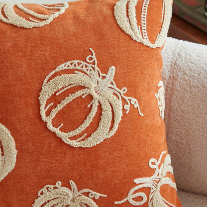1pc Orange Chenille Fabric Embroidered Beige Pumpkin Cushion Cover, Towel Embroidery + Chain Embroidery Combination Suitable For Bohemian Modern Style Interior Decor, Suitable For Living Room, Bedroom