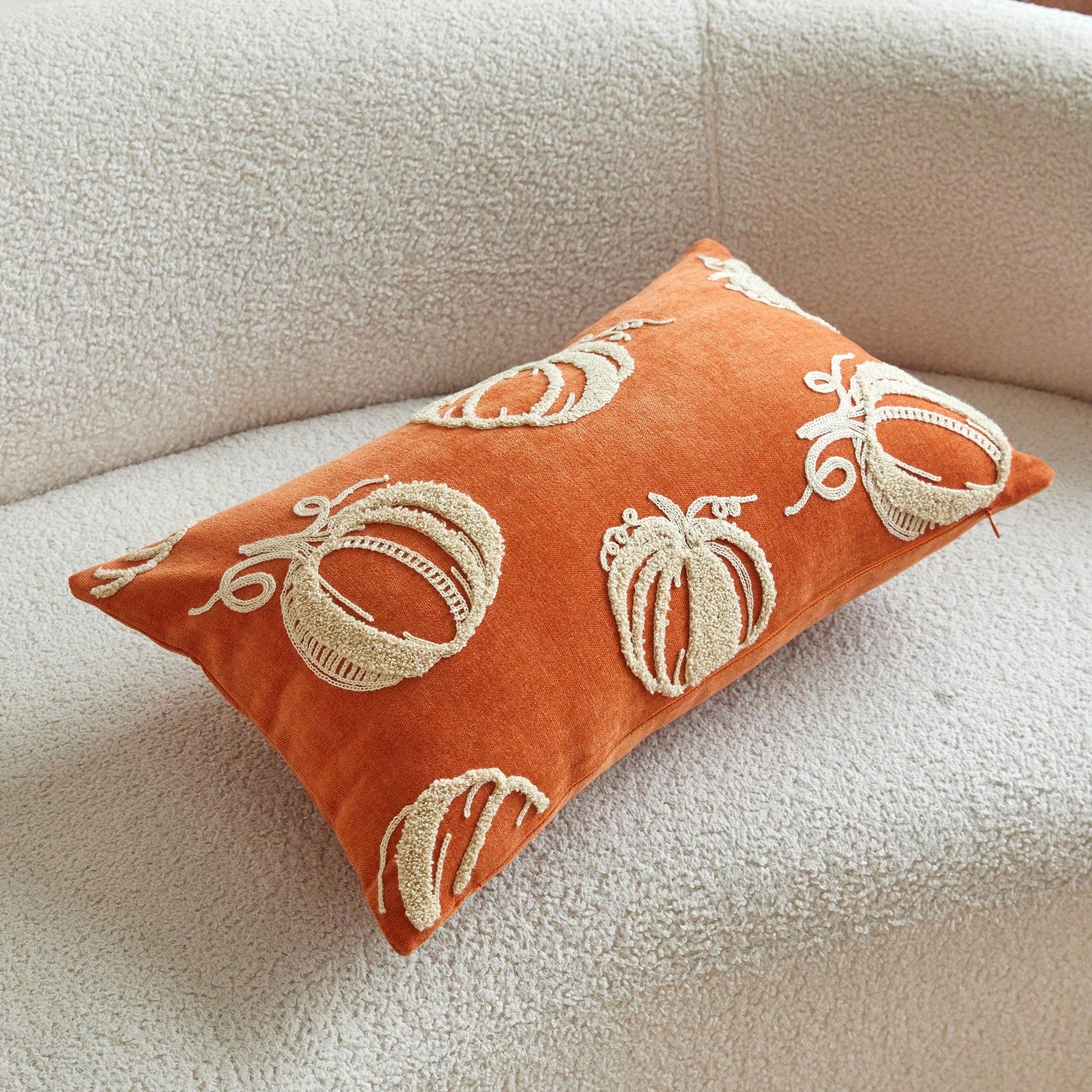 1pc Orange Chenille Fabric Embroidered Beige Pumpkin Cushion Cover, Towel Embroidery + Chain Embroidery Combination Suitable For Bohemian Modern Style Interior Decor, Suitable For Living Room, Bedroom