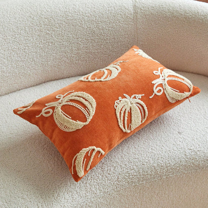 1pc Orange Chenille Fabric Embroidered Beige Pumpkin Cushion Cover, Towel Embroidery + Chain Embroidery Combination Suitable For Bohemian Modern Style Interior Decor, Suitable For Living Room, Bedroom