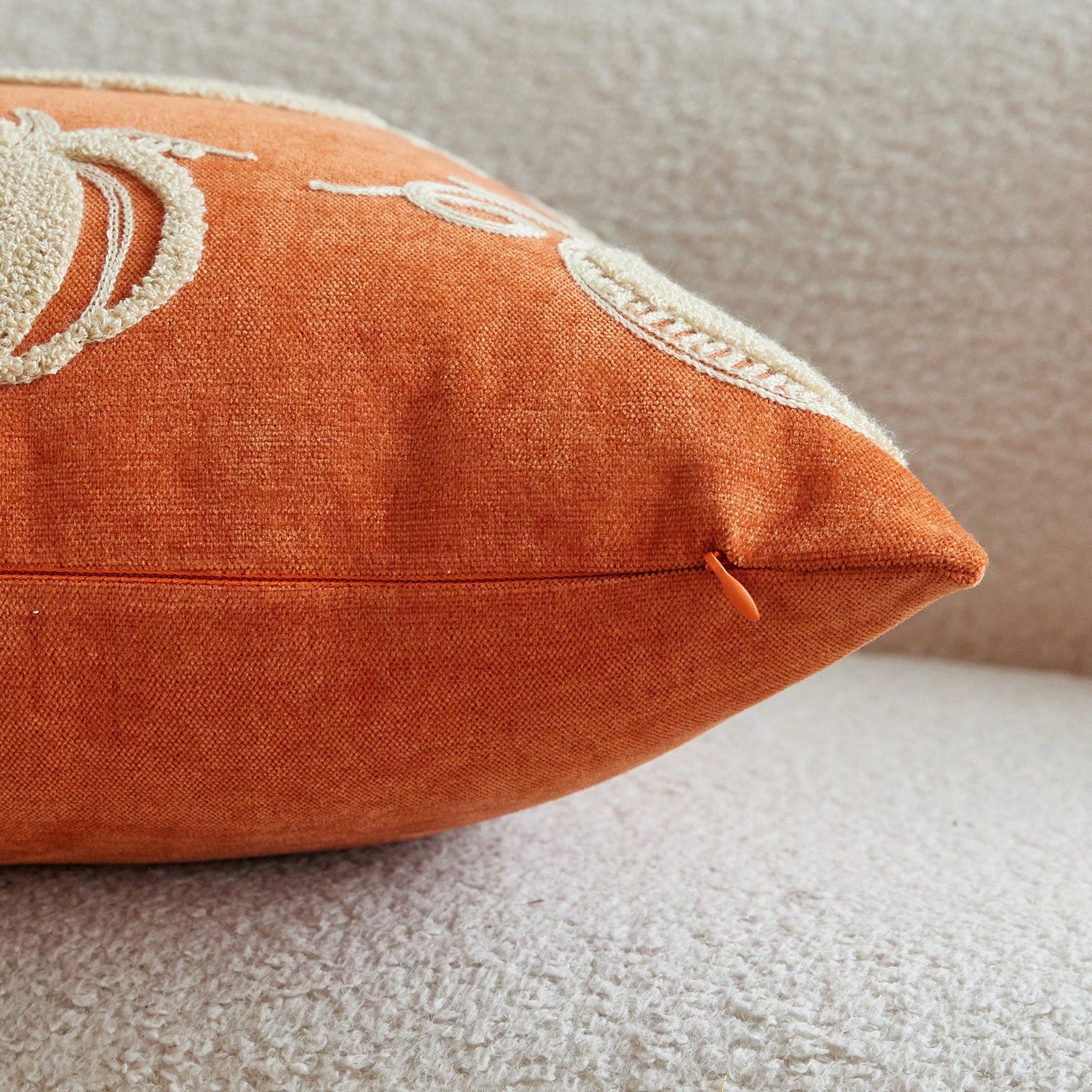 1pc Orange Chenille Fabric Embroidered Beige Pumpkin Cushion Cover, Towel Embroidery + Chain Embroidery Combination Suitable For Bohemian Modern Style Interior Decor, Suitable For Living Room, Bedroom