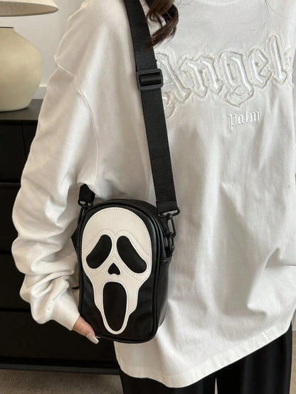 1pc Peach Tree Minimalist Solid Color Letter Print Adjustable Strap Zipper Closure Crossbody Chest Bag For Men, Casual Versatile Daily, Work, Sports, Travel, Lightweight Waterproof Nylon Multi-Compart