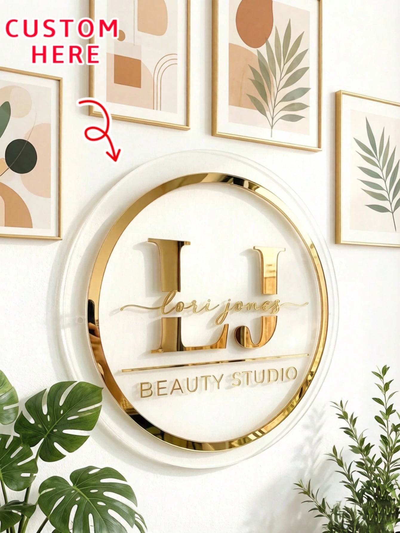 1pc Personalized Custom Round Beauty Salon Logo Sign- Double Layer Laser Cut Acrylic, Suitable For Business Studio Logo, Beauty Salon And Spa Business Display, Modern & Urban Chic, Wall Decor