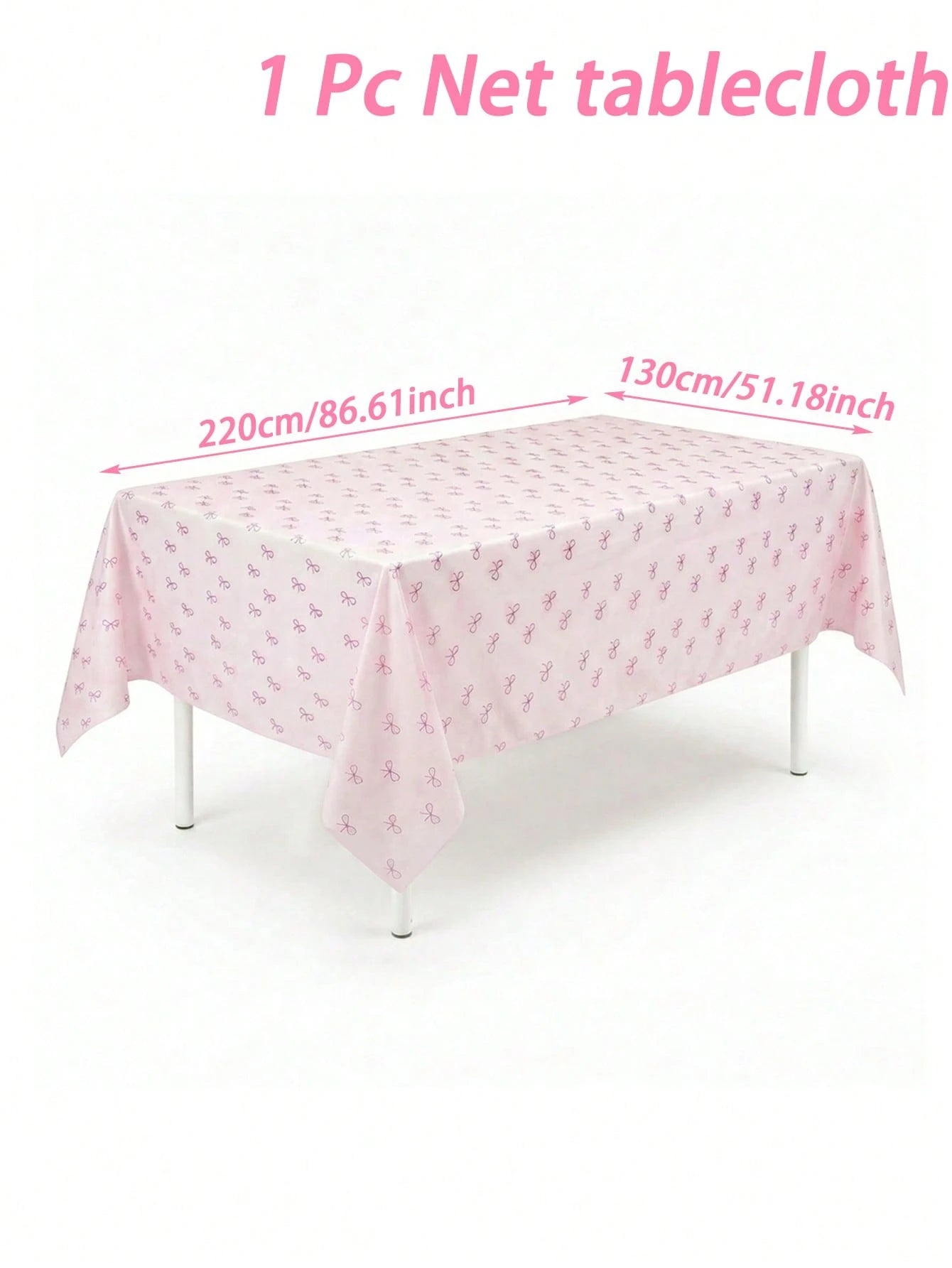 1pc Pink Bow Tulle Mesh Tablecloth With Pink Base Fabric, 220*130cm Double-Sided Polyester Gauze Table Cover, Baby Girl Baptism Decoration, Pink Bow Theme Birthday Party Decoration, Pink Bow Party Dec