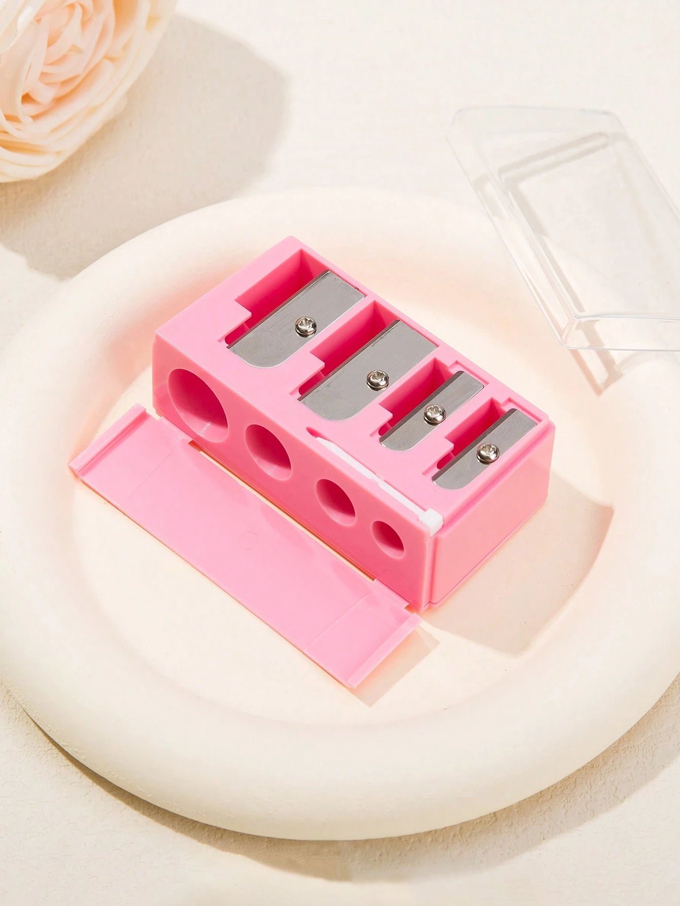1pc Pink High-End 4-Hole Eyeliner & Eyebrow Pencil Makeup Pen Set With Pencil Sharpener, Convenient Multifunctional Portable Pen Holder,Makeup,Cheap,Room Decor,Vanity,Travel,Bedroom,Makeup Accessories