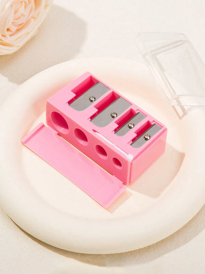 1pc Pink High-End 4-Hole Eyeliner & Eyebrow Pencil Makeup Pen Set With Pencil Sharpener, Convenient Multifunctional Portable Pen Holder,Makeup,Cheap,Room Decor,Vanity,Travel,Bedroom,Makeup Accessories