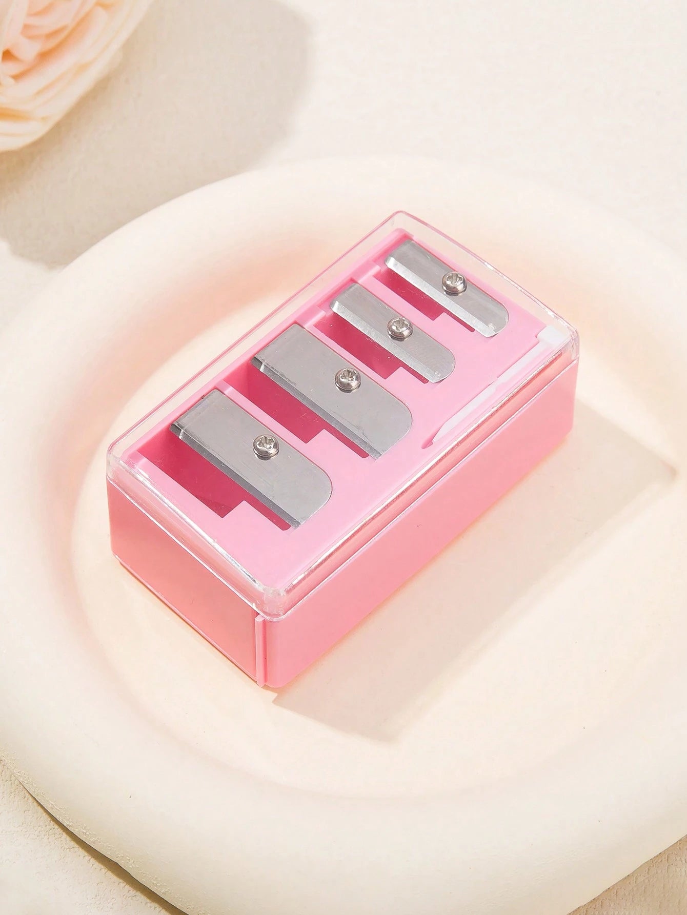 1pc Pink High-End 4-Hole Eyeliner & Eyebrow Pencil Makeup Pen Set With Pencil Sharpener, Convenient Multifunctional Portable Pen Holder,Makeup,Cheap,Room Decor,Vanity,Travel,Bedroom,Makeup Accessories