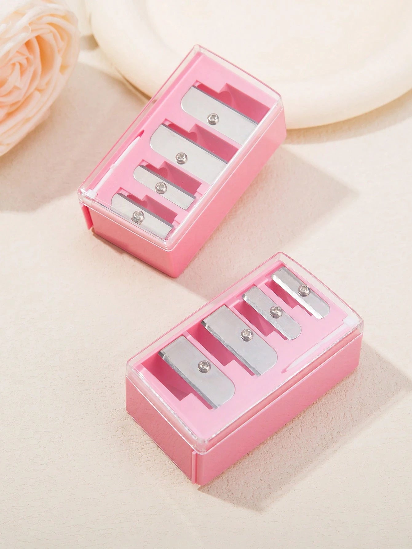 1pc Pink High-End 4-Hole Eyeliner & Eyebrow Pencil Makeup Pen Set With Pencil Sharpener, Convenient Multifunctional Portable Pen Holder,Makeup,Cheap,Room Decor,Vanity,Travel,Bedroom,Makeup Accessories